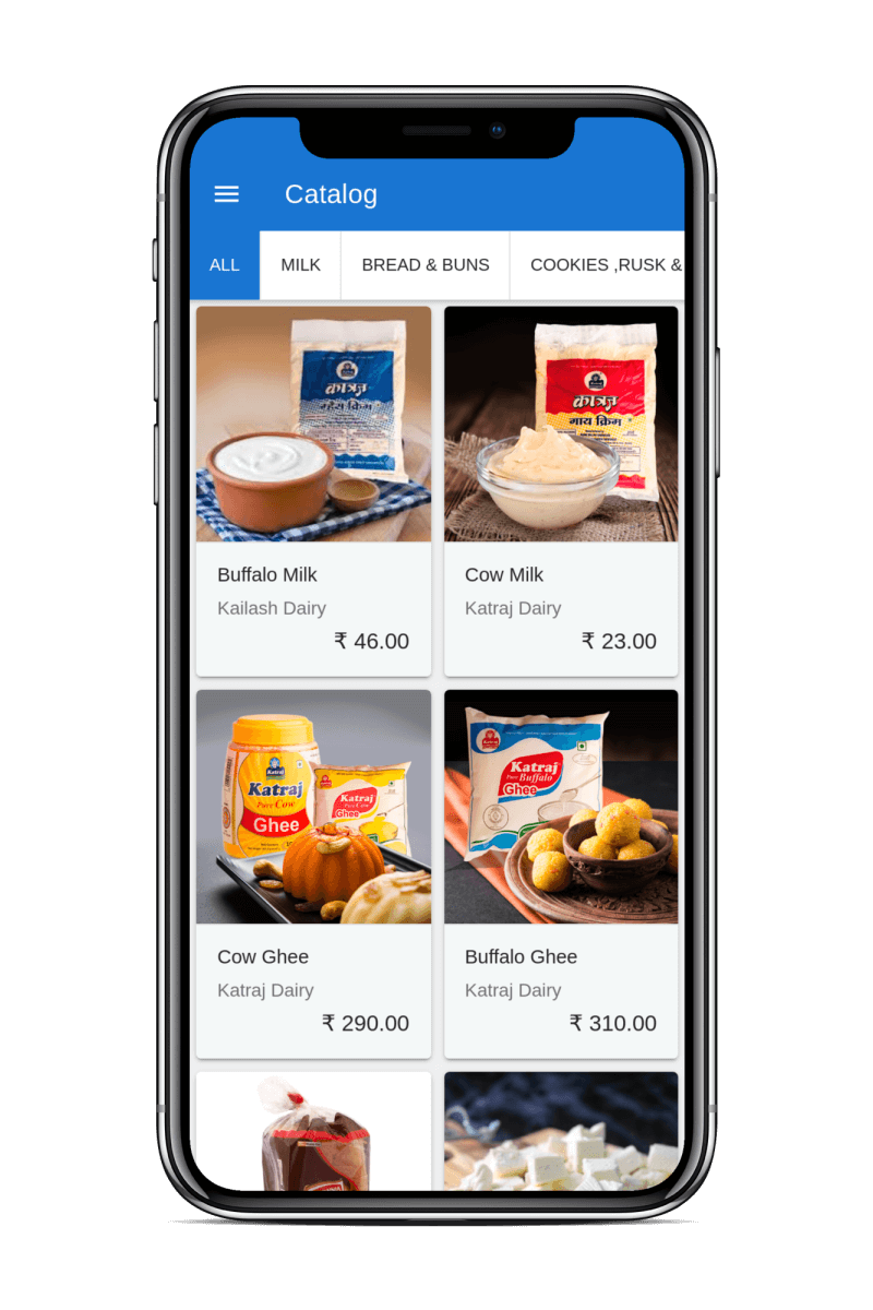 DoodhDaily app showing milk and dairy products